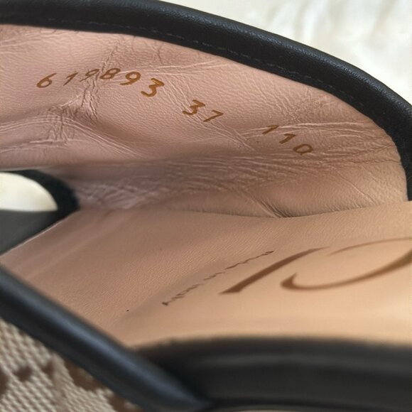 Gucci GG Jolie Leather-Trimmed Embellished Logo-Detailed Canvas Slides Size: 37 - Picture 10 of 11